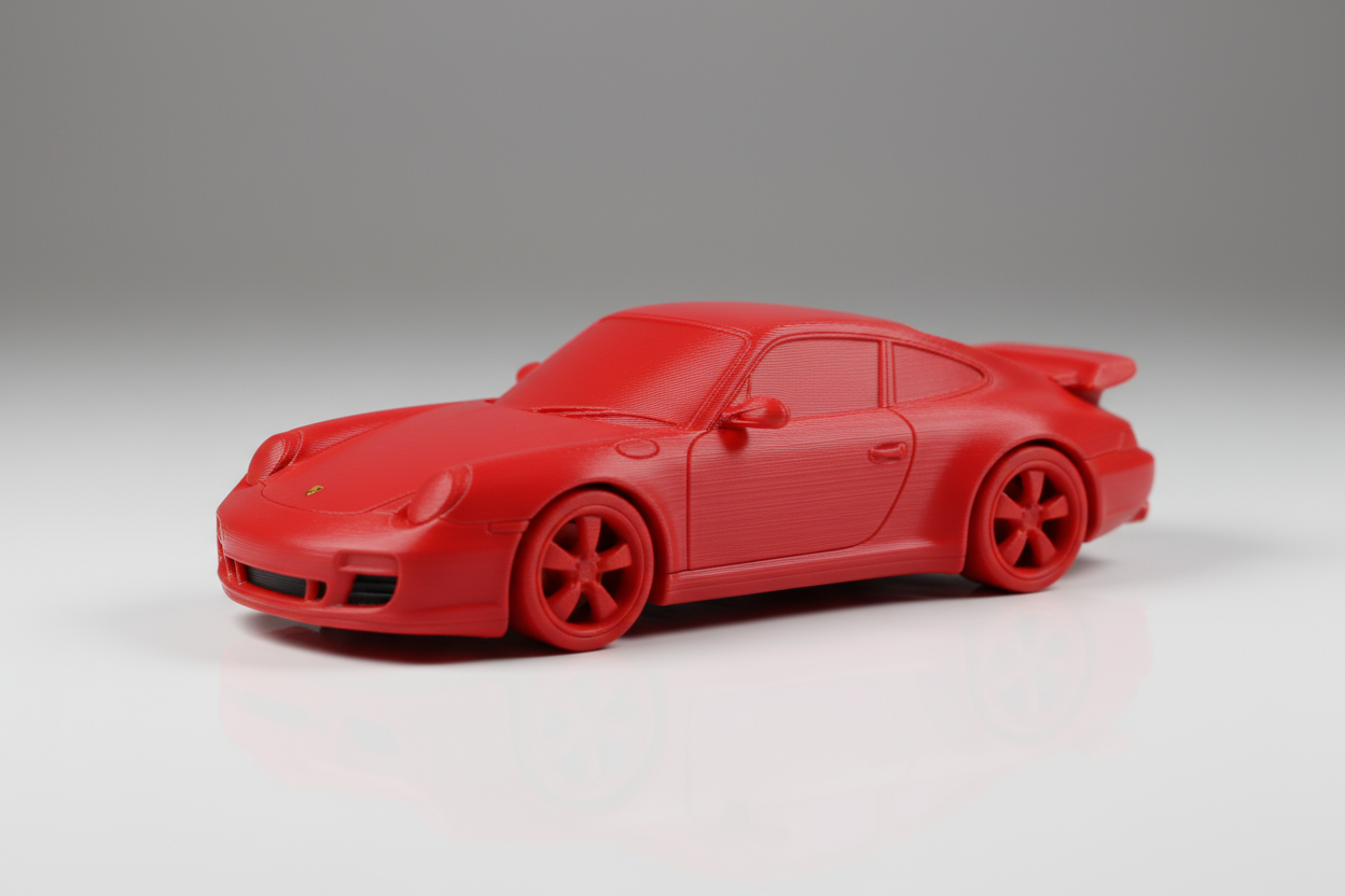 3D printed model of Porsche 911. red