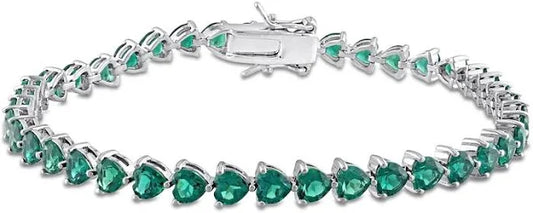 Peoples 4.0mm Heart-Shaped Lab-Created Emerald Tennis Bracelet in Sterling