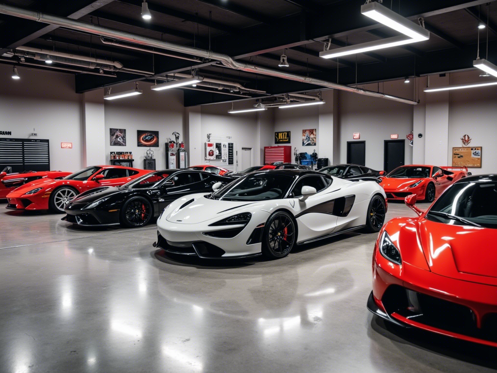 Un garage luxueux avec des voitures de sport